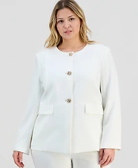 Kasper Plus Stretch Crepe Button-Front Jacket