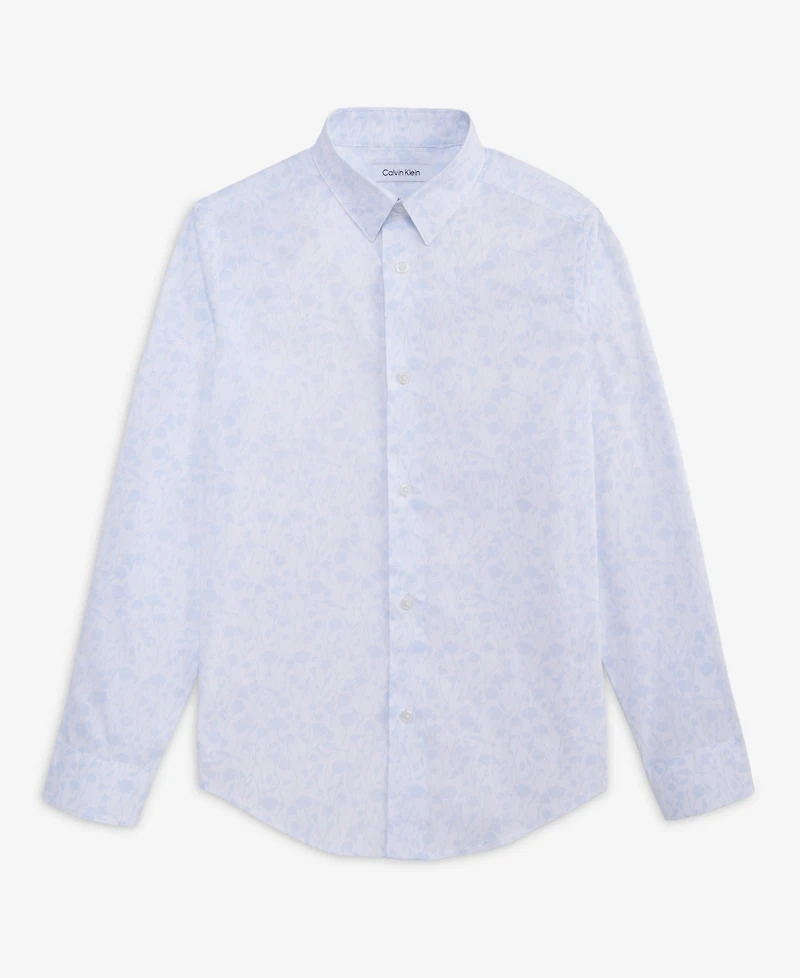 Calvin Klein Boys' 8-20 Dotted Floral Print Dress Shirt