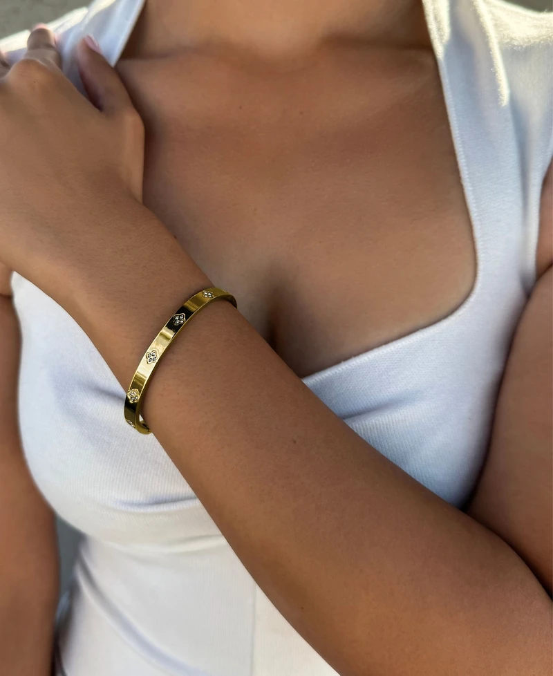 Adornia Tarnish Resistant Gold Pave Clover Cuff Bracelet