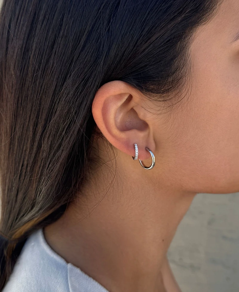 Adornia Silver Cz Hoop and Solitaire Stud Earrings Set