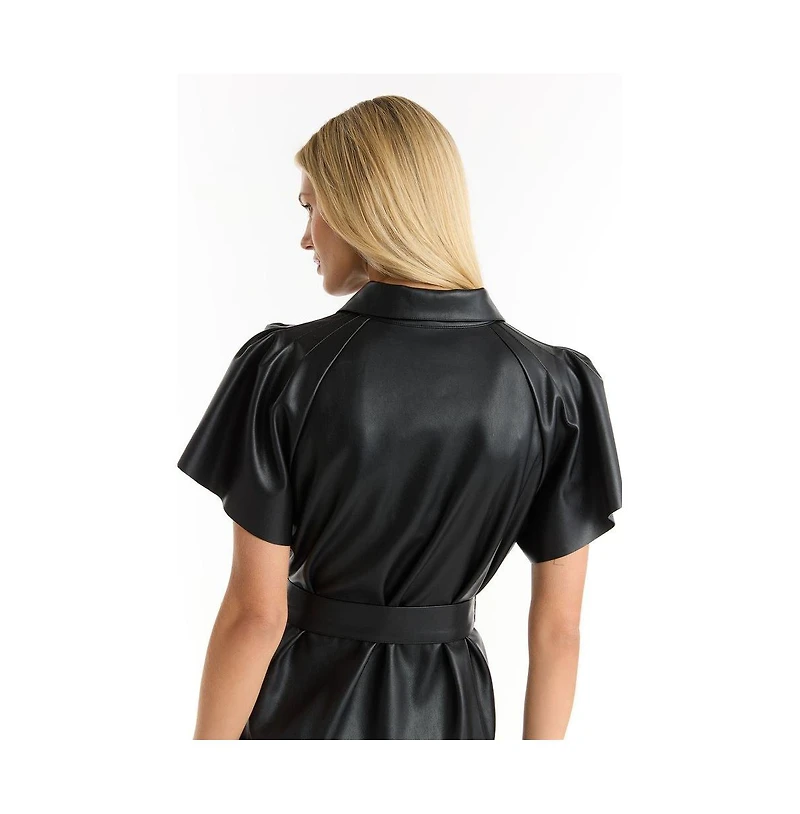 The Noli Shop Women's Devin Leather Ruffle Dress - Black