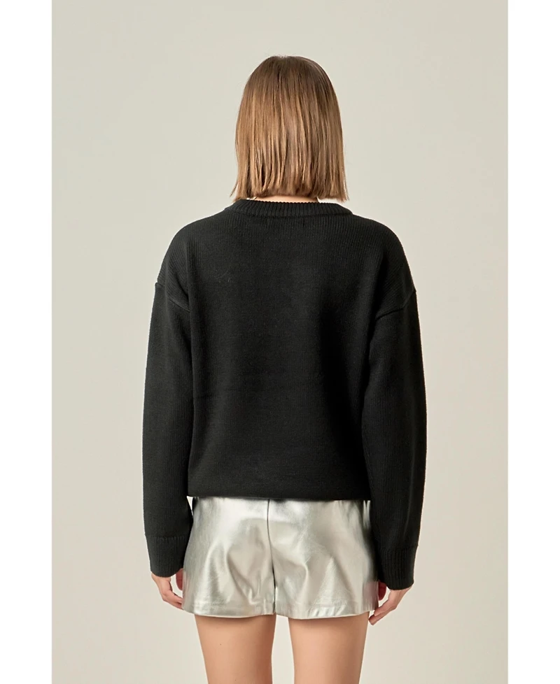 English Factory Women's Glitter Lettering Sweater