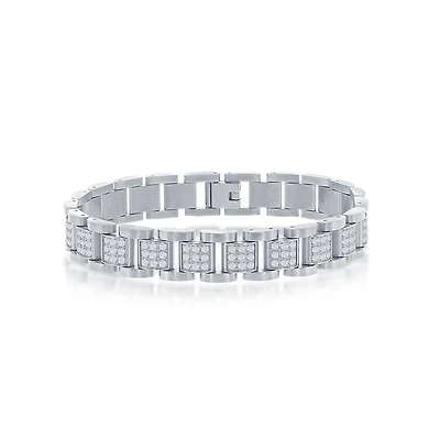 Metallo Stainless Steel Cz Square Link Bracelet