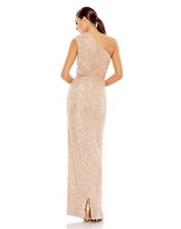 Mac Duggal Women's Ieena Sequined Ruched One Shoulder Gown