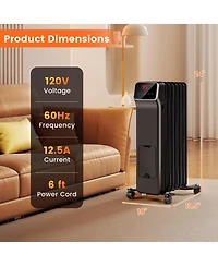 Sugift 1500W Oil Filled Radiator Heater with Remote Control 3 Modes 24H Timer