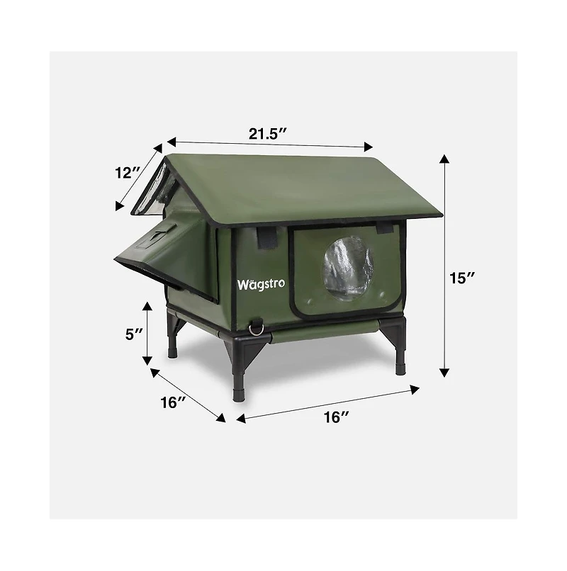 Wagstro RoofHaus Heated Outdoor Cat Shelter – Olive Green