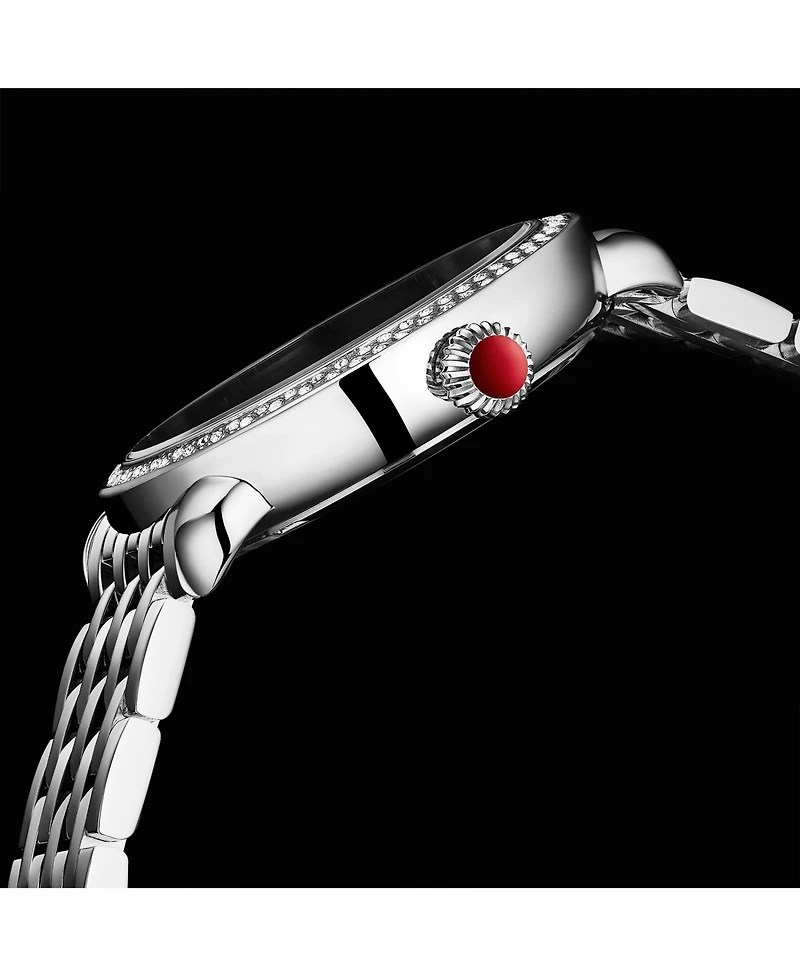 Stuhrling Regalia Women s 40mm Quartz Dress Watch – White Mother-of-Pearl Dial Crystal Bezel Stainless Steel Bracelet