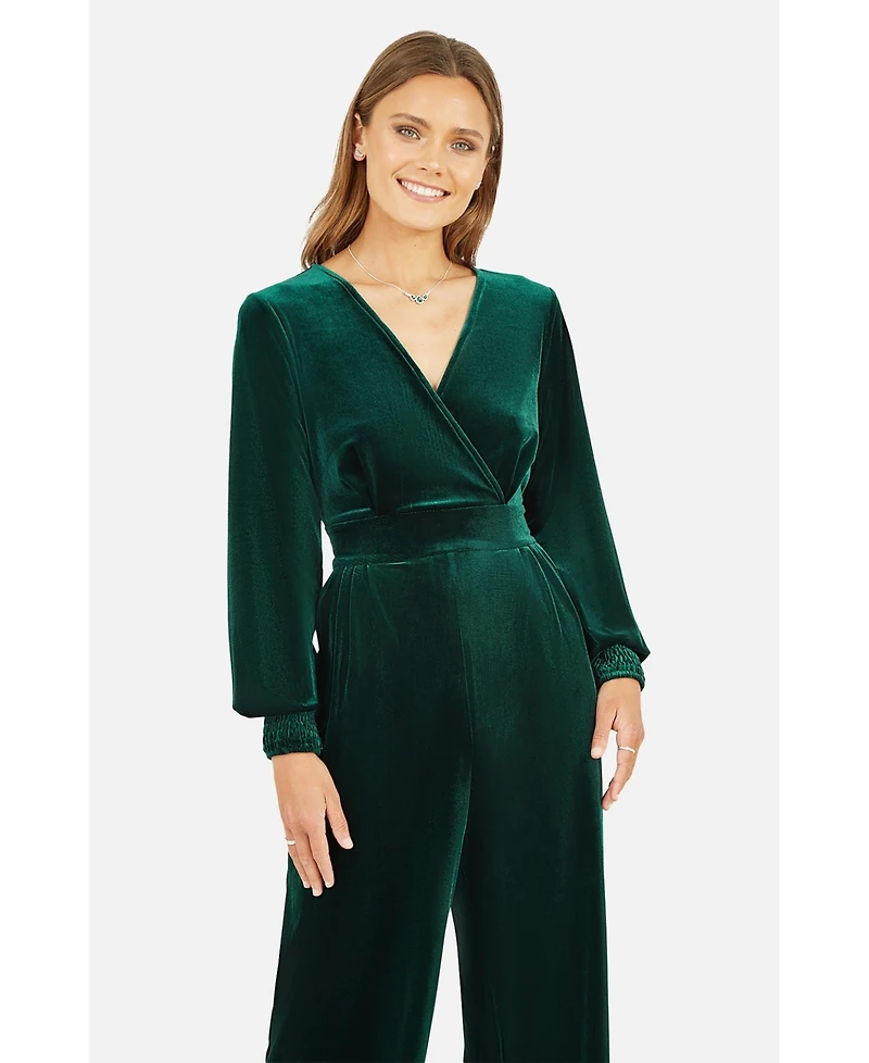 Yumi Women's Velvet Long Sleeve Jumpsuit