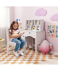 Gymax Kids Study Desk & Chair Set Children Wooden Craft Table w/ Hutch