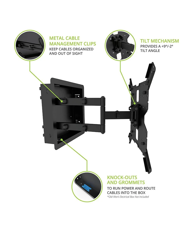 Kanto R400 Pro Series Recessed In Wall Full Motion Tv Mount for 35"-65" TVs