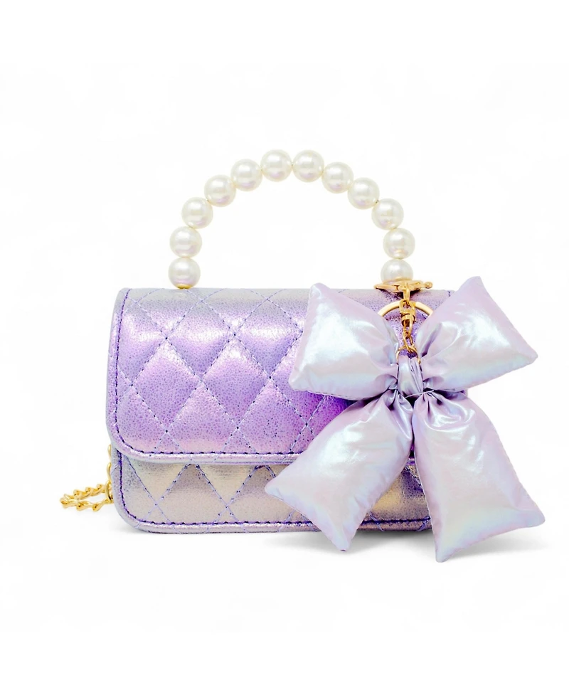 Zomi Gems Girls Shiny Quilted Fluffy Bow Handbag