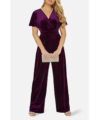 Yumi Women's Angel Sleeve Velvet Jumpsuit