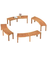 4 Pcs Outdoor Curved Bench with Slatted Seat Solid Acacia Wood for Yard
