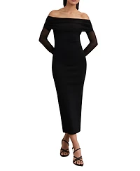 Reiss Women's Sheer-Sleeve Knit Midi Dress