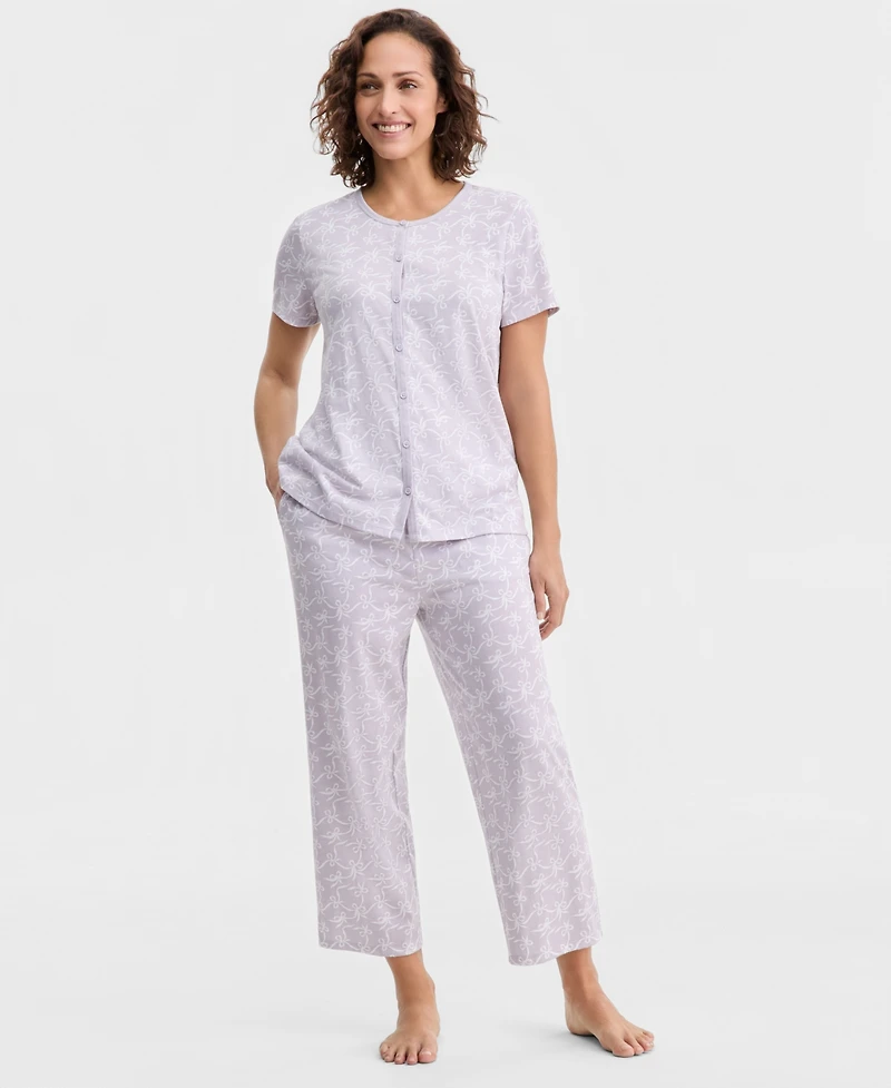 Charter Club Women's 2-Pc. Cotton Printed Cropped Pajamas Set, Created for Macy's