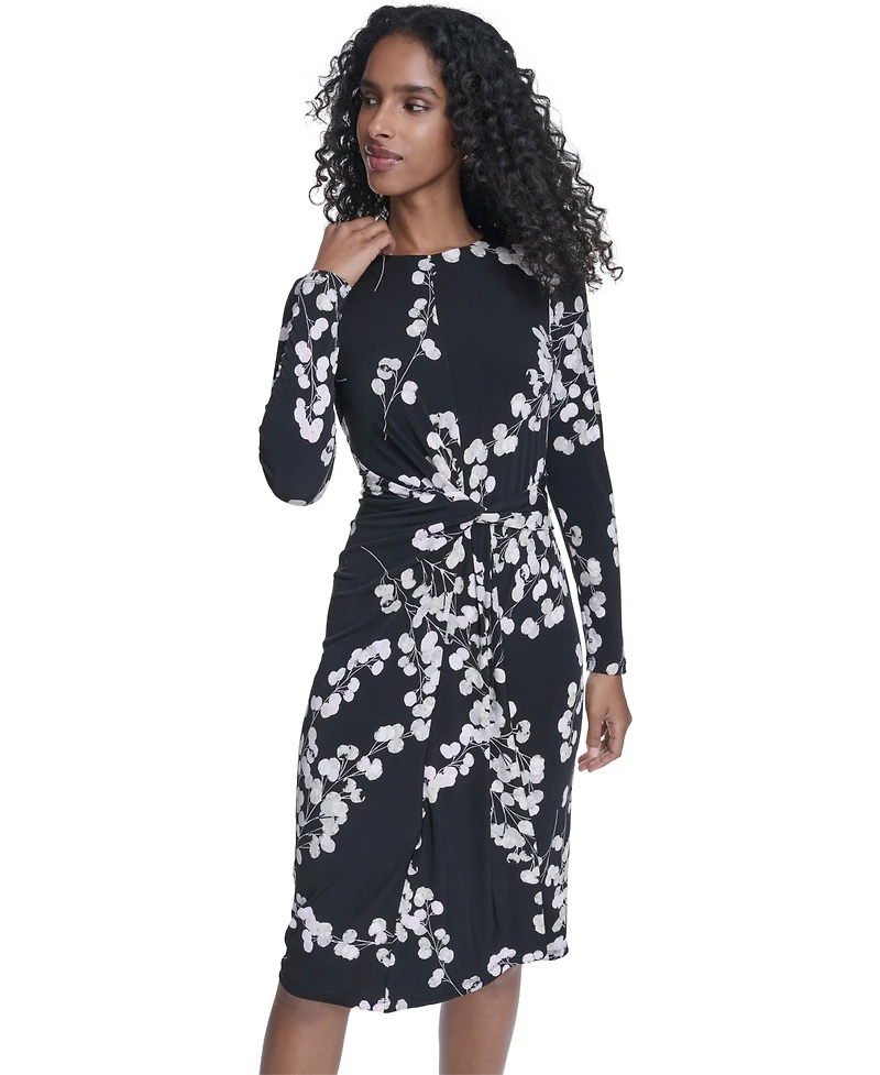 Calvin Klein Petite Printed Long-Sleeve Midi Dress