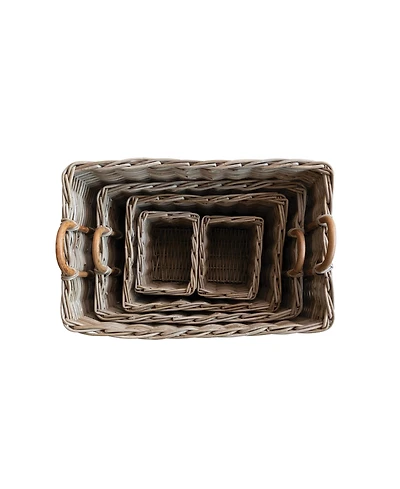 Storied Home Hand-Woven Rattan Trunks with Handles and 3 Nested Baskets, Natural, Set of 5