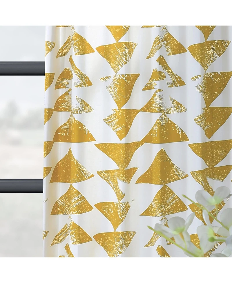 Half Price Drapes Triad Gold Geometric Printed Cotton Room Darkening Curtain