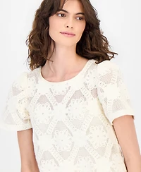 Anne Klein Women's Short-Sleeve Crochet Blouse