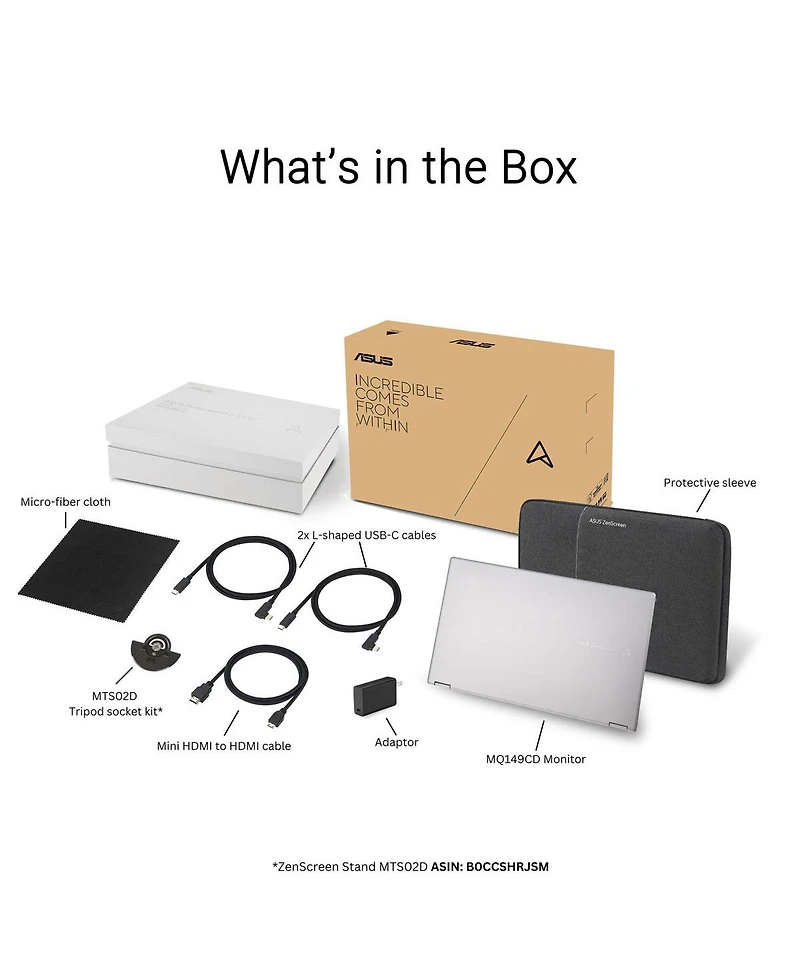 Asus ZenScreen Duo Oled MQ149CD 14" 16:10 Wuxga Foldable Portable Hdr Monitor, Silver
