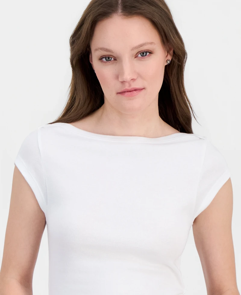 Derek Heart Juniors' Boat-Neck Cap-Sleeve Cotton T-Shirt