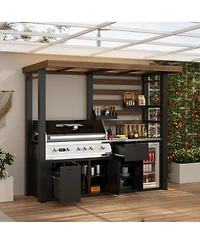 Homsee 8x5 Ft Galvanized Steel Frame Stainless Steel Tabletop Cedar Roof Outdoor Bar