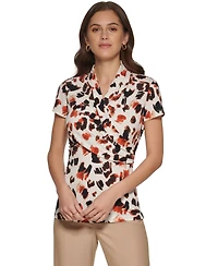 Dkny Petite Short-Sleeve Printed Wrap Blouse