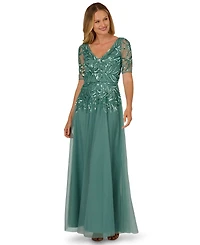 Adrianna Papell Women's Embellished Mesh V-Neck Gown