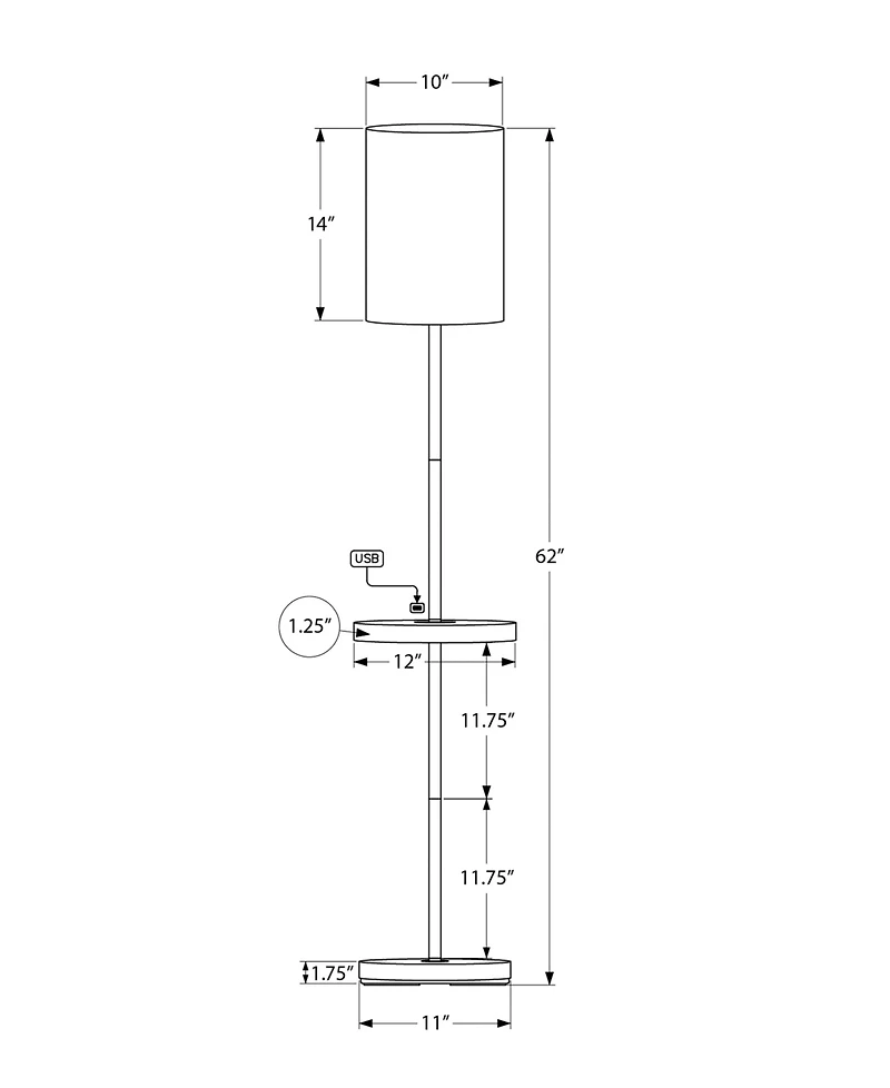 Monarch Specialties Lighting 62" Metal Floor Lamp