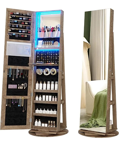 Vlsrka 360° Swivel Jewelry Full-Length Mirror Cabinet with Lights