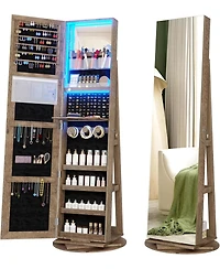 Vlsrka 360° Swivel Jewelry Full-Length Mirror Cabinet with Lights