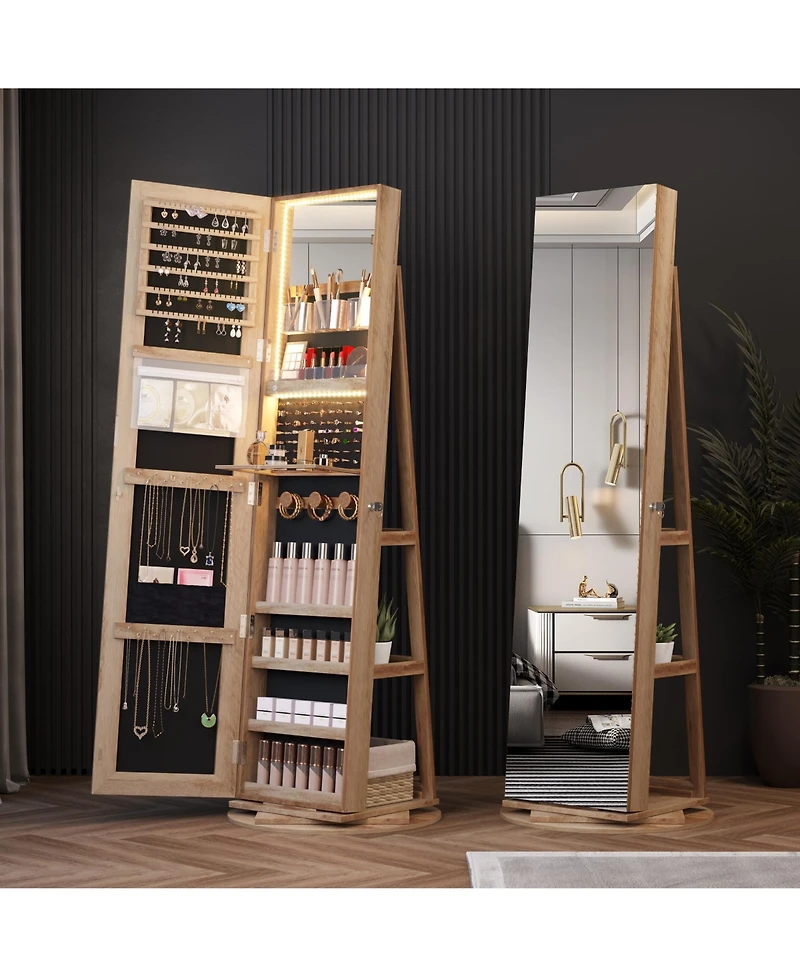 Vlsrka 360° Swivel Jewelry Full-Length Mirror Cabinet with Lights