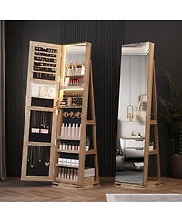 Vlsrka 360° Swivel Jewelry Full-Length Mirror Cabinet with Lights