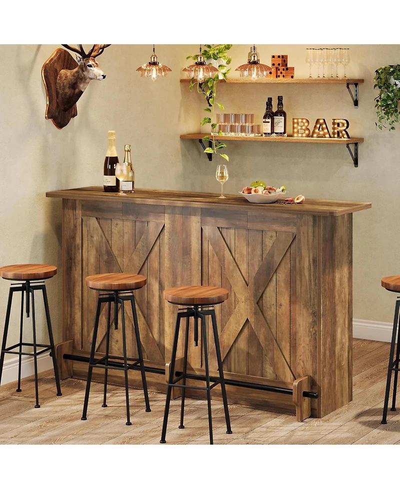 Tribesigns 2-Tier Kitchen Storage Island, 63-Inch Bar Cabinet, Brown