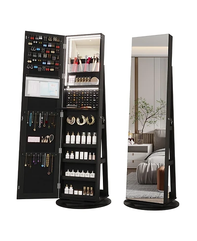Vlsrka 360° Swivel Jewelry Full-Length Mirror Cabinet with Lights