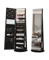 Vlsrka 360° Swivel Jewelry Full-Length Mirror Cabinet with Lights