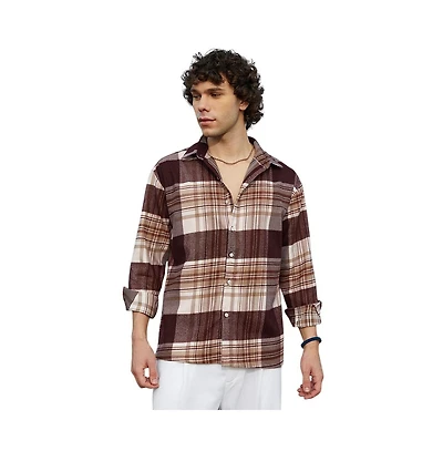 Campus Sutra Men's Mocha Brown Plaid Oversized Shirt