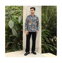 Campus Sutra Men's Aegean Blue Floral-Opulance Shirt