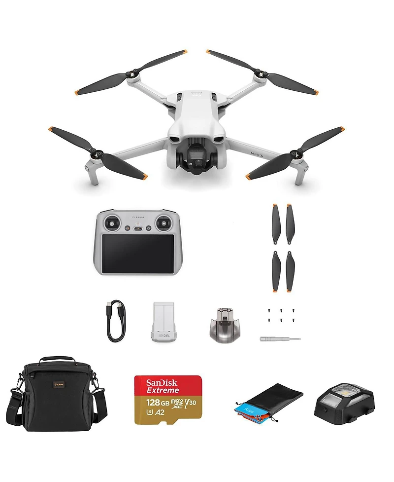 Dji Mini 3 Drone with Rc Remote Controller Bundle with 128GB microSD Card, Shoulder Bag, Anti-Collision Light, Landing Pad