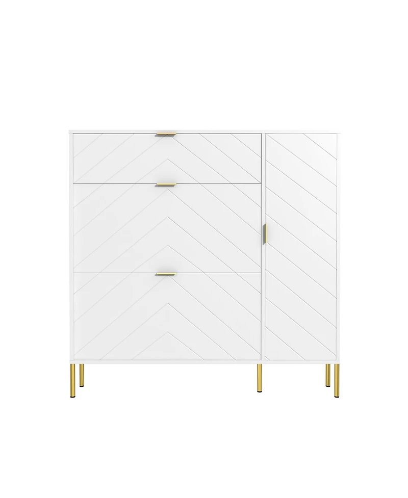 Clihome Shoe Cabinet Storage for Entryway, Modern Shoe Rack Cabinet with 3 Flip Drawers & Side Cabinet