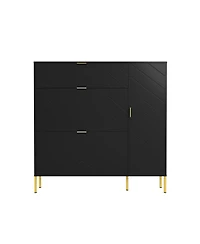 Clihome Shoe Cabinet Storage for Entryway, Modern Rack with 3 Flip Drawers & Side