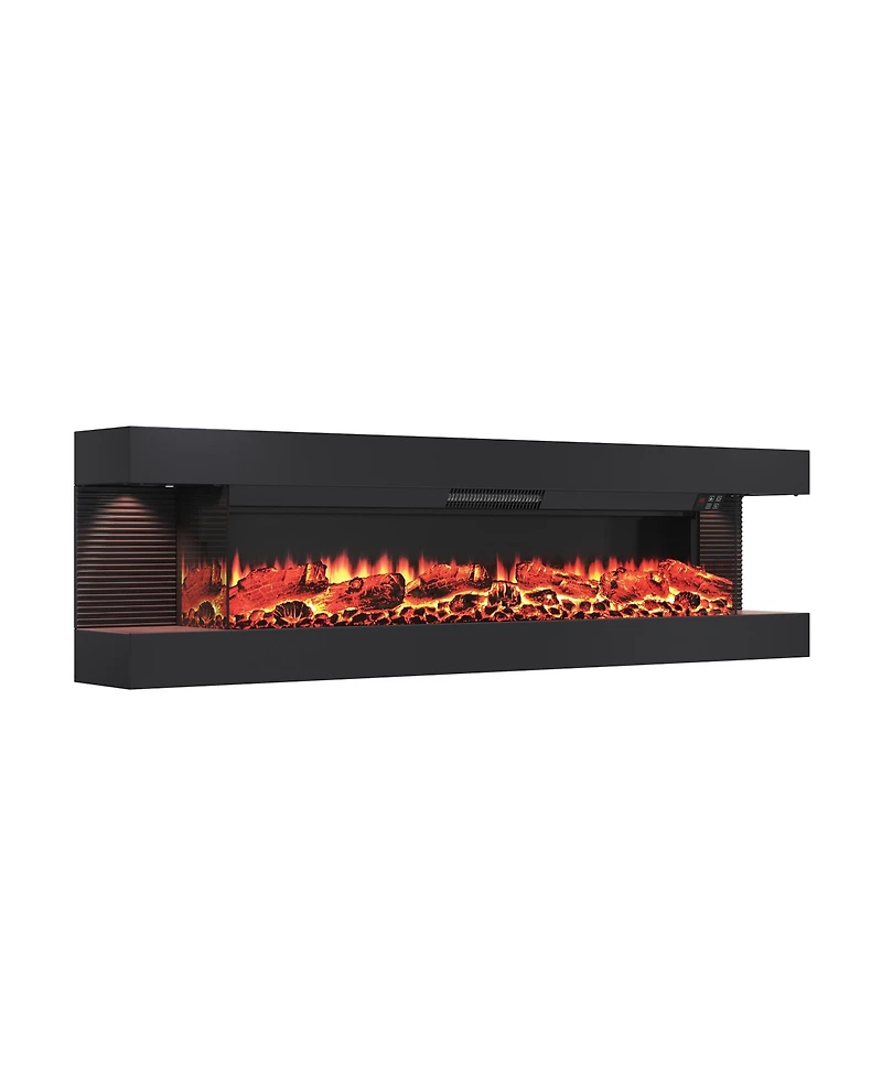 Clihome 60 Inches Wall-Mounted Electric Fireplace With Led Lighted Mantel And Remote, Modern Indoor Heating Accent Fireplaces