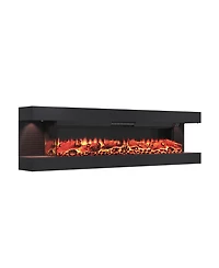 Clihome 60 Inches Wall-Mounted Electric Fireplace With Led Lighted Mantel And Remote, Modern Indoor Heating Accent Fireplaces