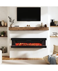 Clihome 60 Inches Wall-Mounted Electric Fireplace With Led Lighted Mantel And Remote, Modern Indoor Heating Accent Fireplaces