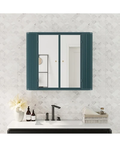 Clihome Green Wall-Mounted Bathroom Cabinet with Mirror – Ideal for Bathroom, Living Room, Kitchen & Dining Area