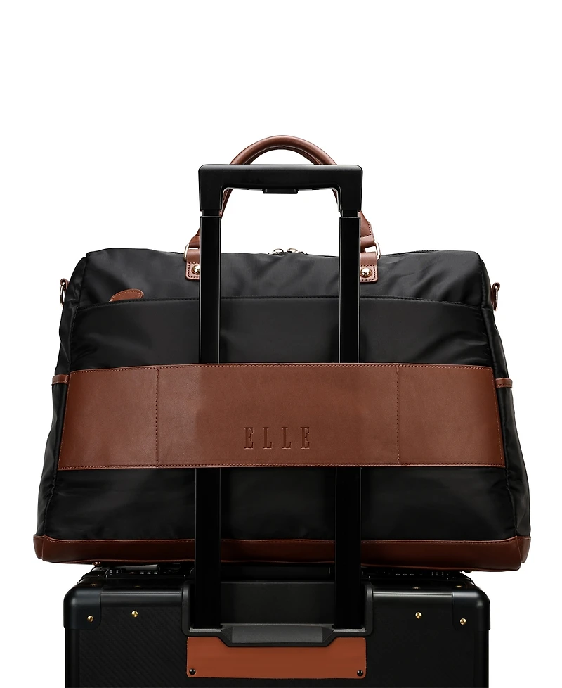Elle Luxe Journey 13" Twill and Faux Leather Weekender Duffel Bag