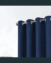 Rt Designer Collection Cassi Shimmer Jacquard 2 Pack Grommet Curtain Panel Pair 36" x 84" Navy Blue