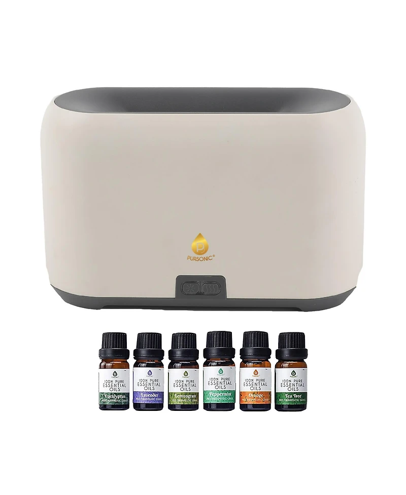Pursonic FlameGlow Aromatherapy Diffuser & 6-Pack Essential Oils Wellness Bundle – Pure Relaxation with Light, Scent & Serenity