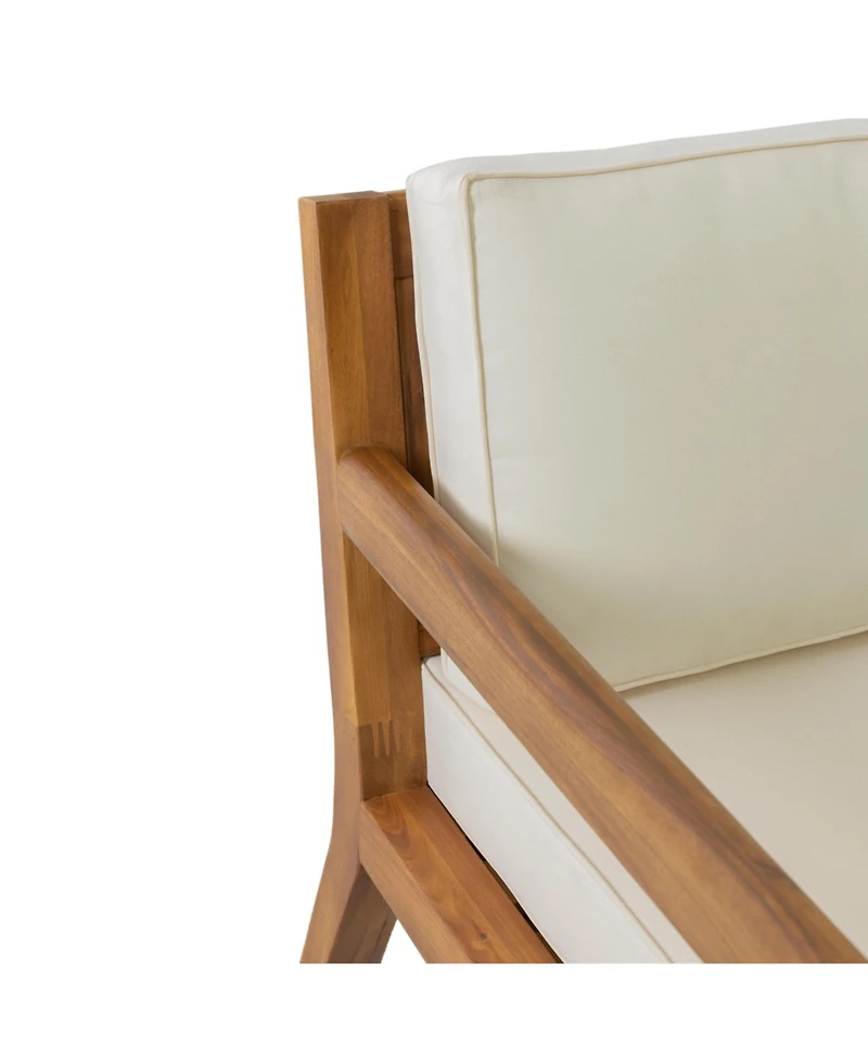 Streamdale Furniture Acacia Patio Club Chairs (Set of 2), Teak Finish, Beige Cushions