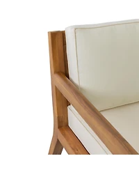 Streamdale Furniture Acacia Patio Club Chairs (Set of 2), Teak Finish, Beige Cushions